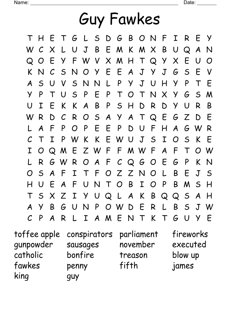 Guy Fawkes  Word Search