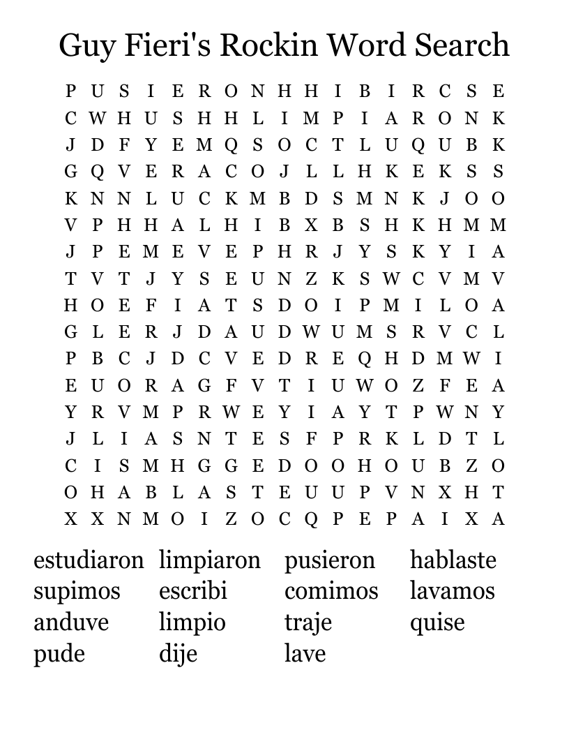 Guy Fieri's Rockin Word Search
