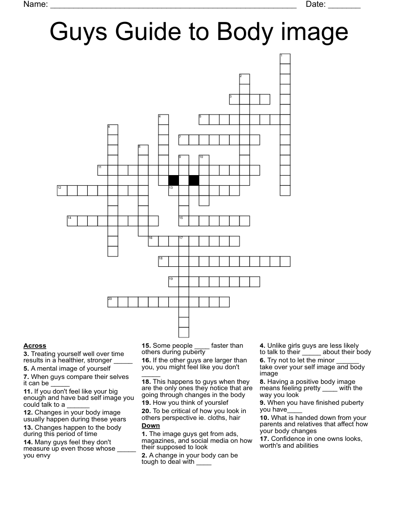 Guys Guide to Body image Crossword