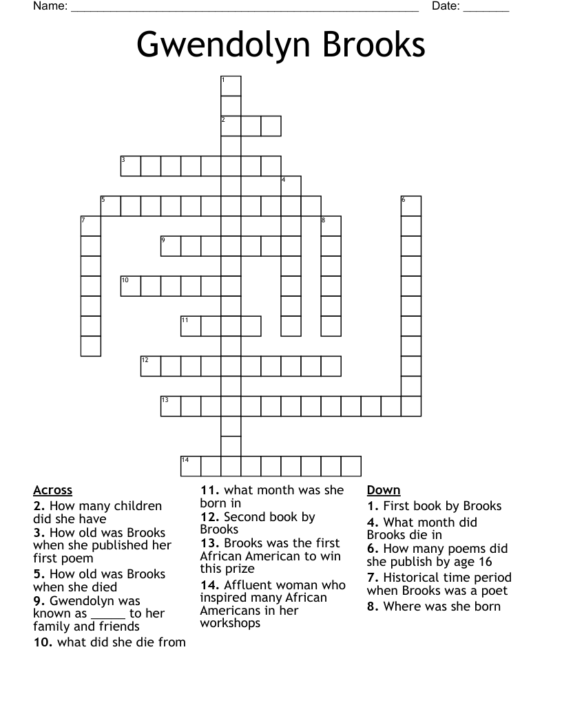 Gwendolyn Brooks Crossword
