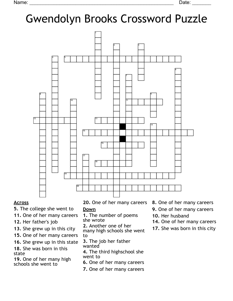 Gwendolyn Brooks Crossword Puzzle 
