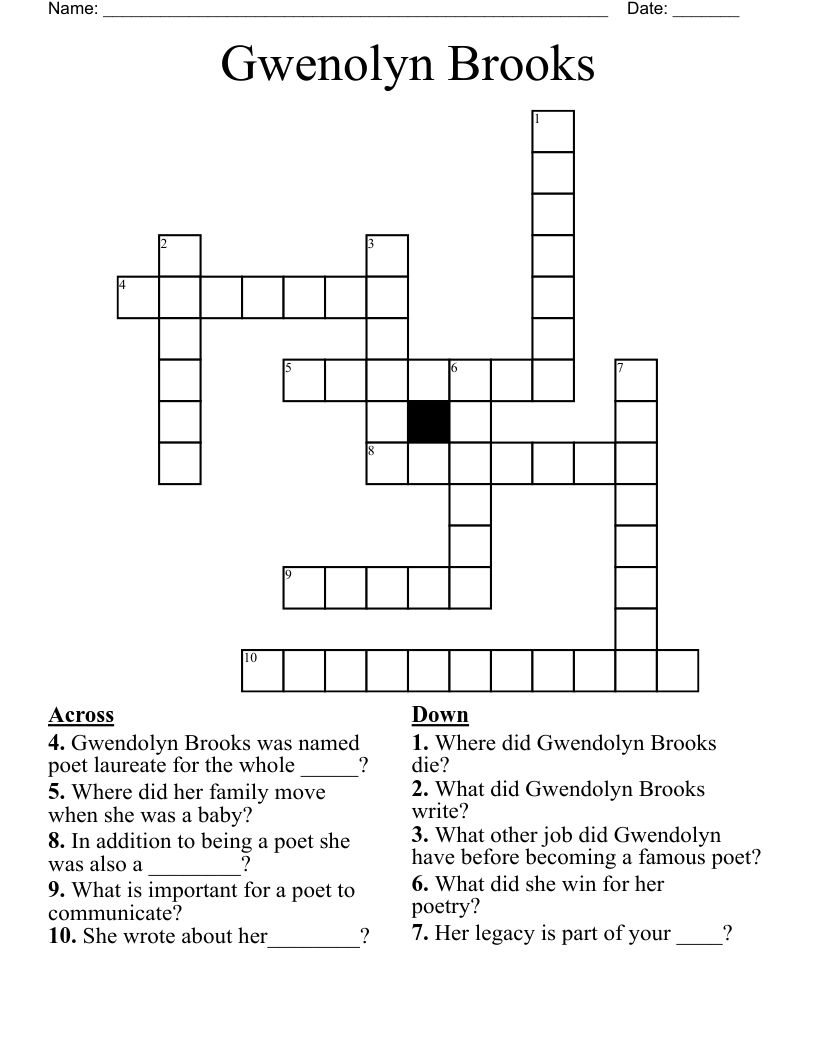 Gwenolyn Brooks Crossword