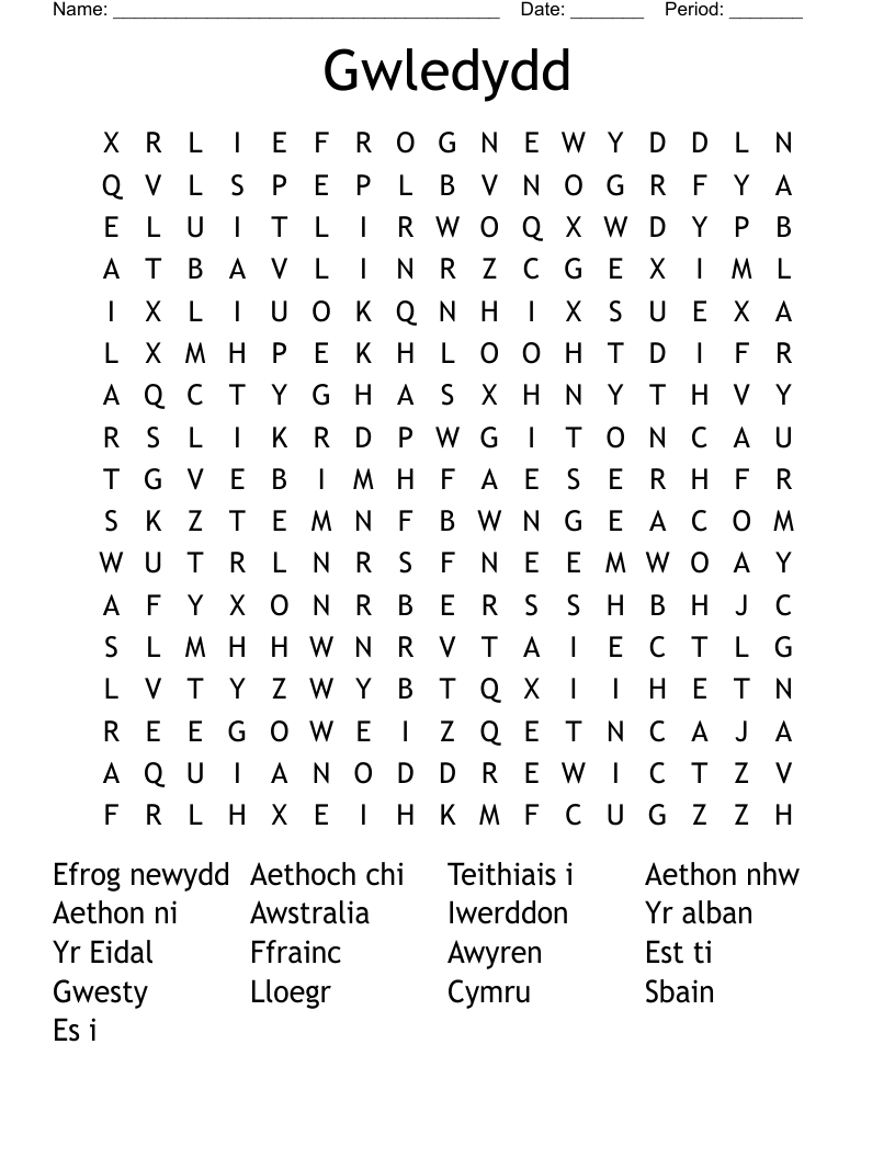 Gwledydd Word Search