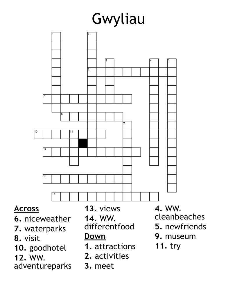 Gwyliau  Crossword