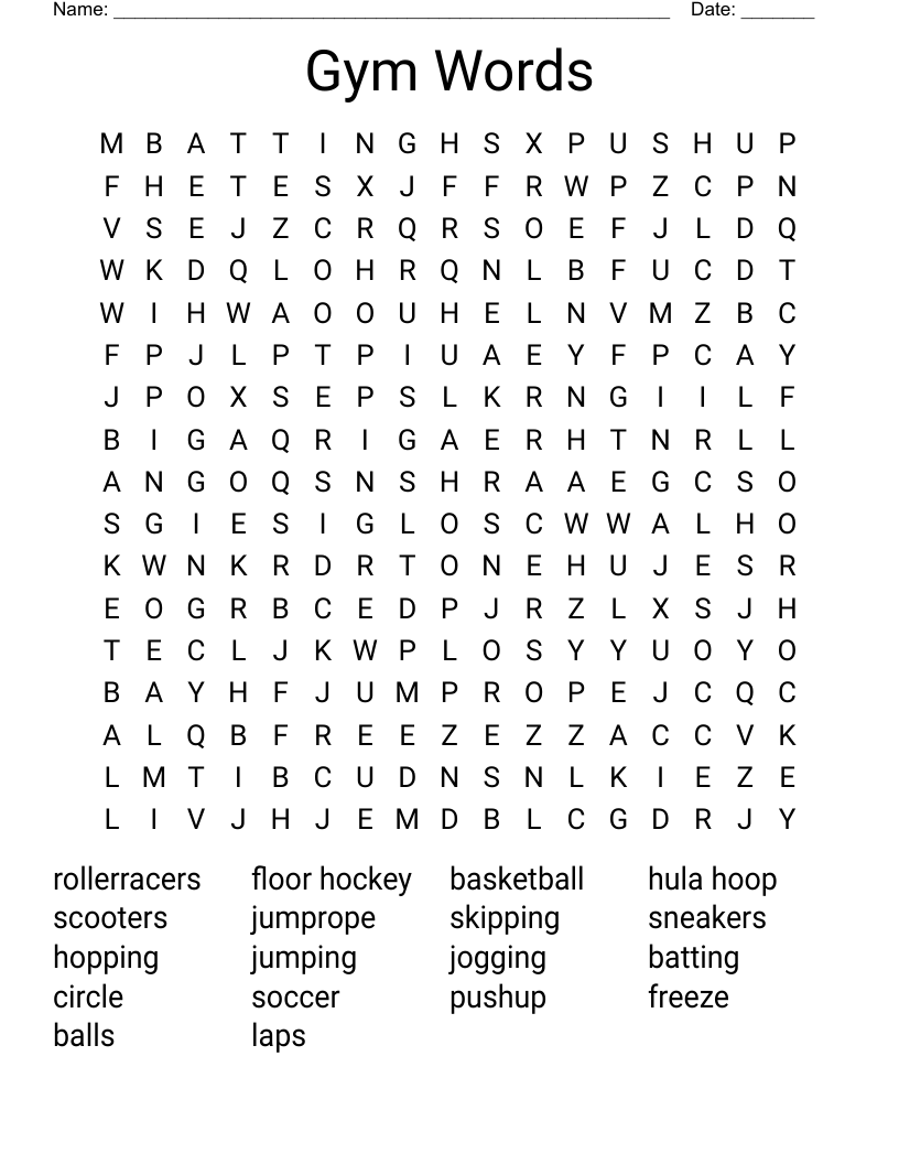 Gym Words Word Search