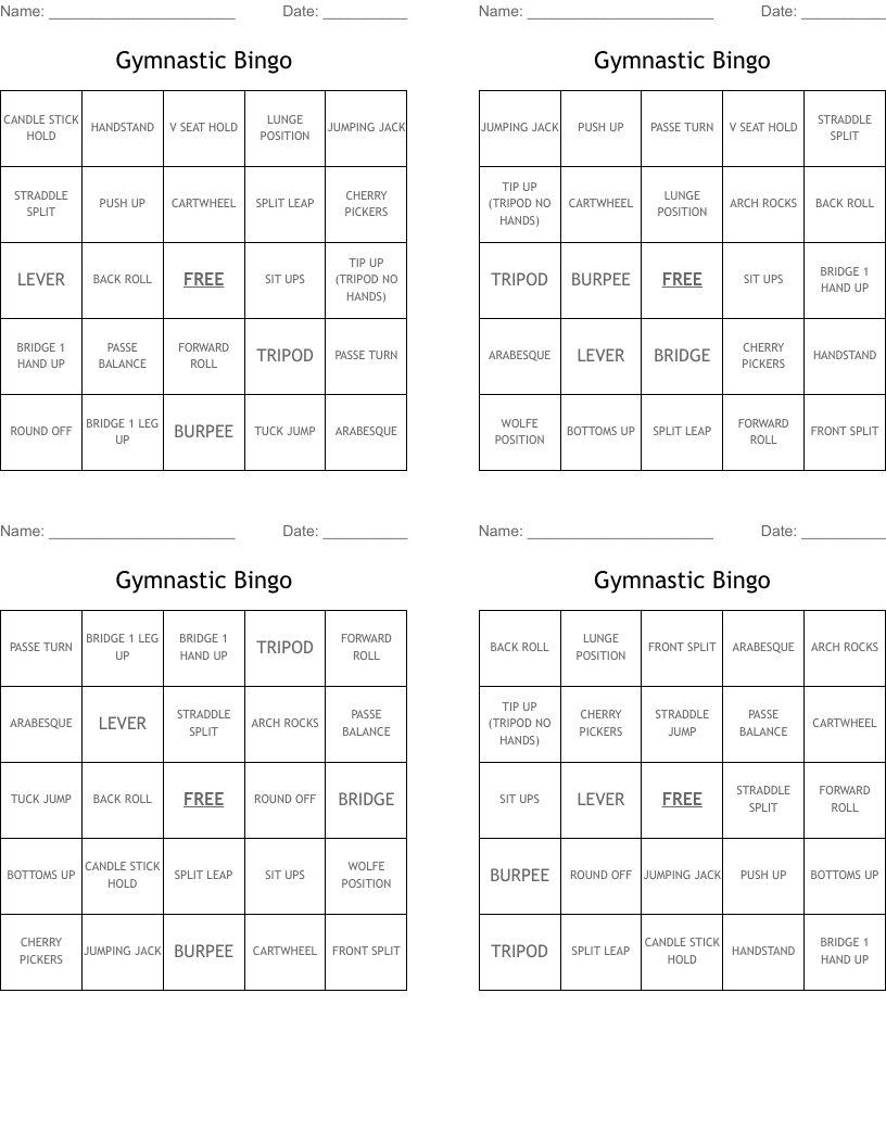Gymnastic Bingo