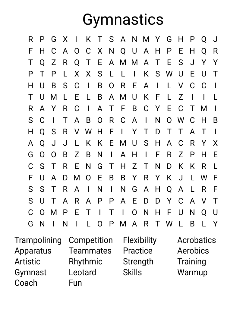 Gymnastics Word Search