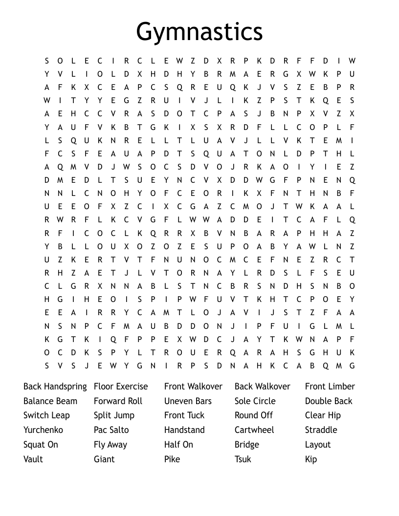 Gymnastics Word Search