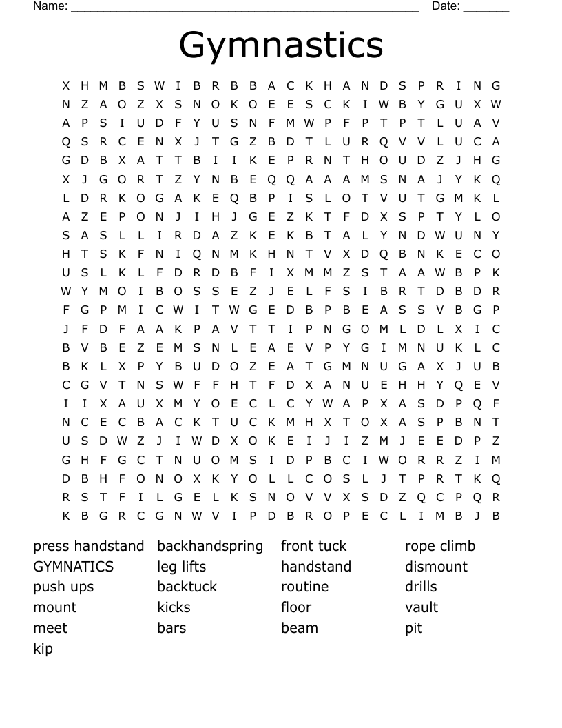 Gymnastics Word Search