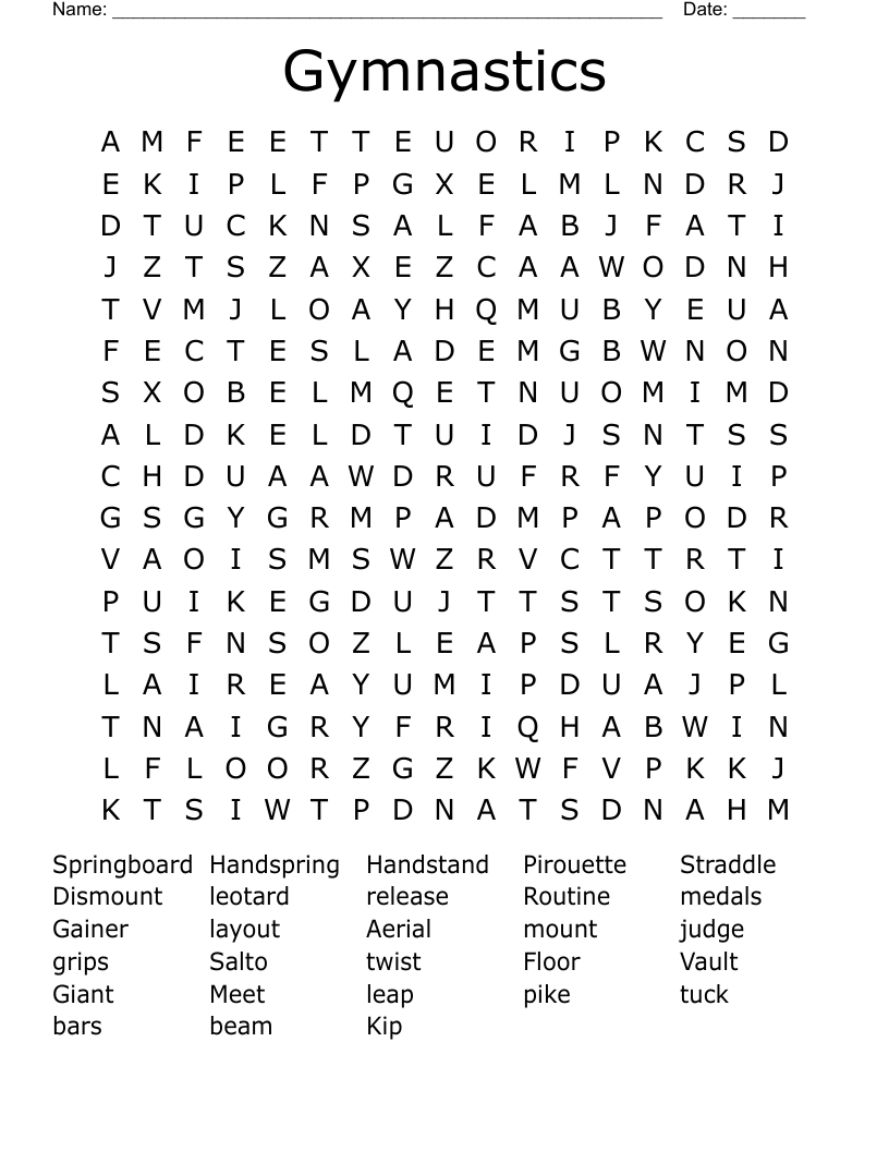Gymnastics Word Search