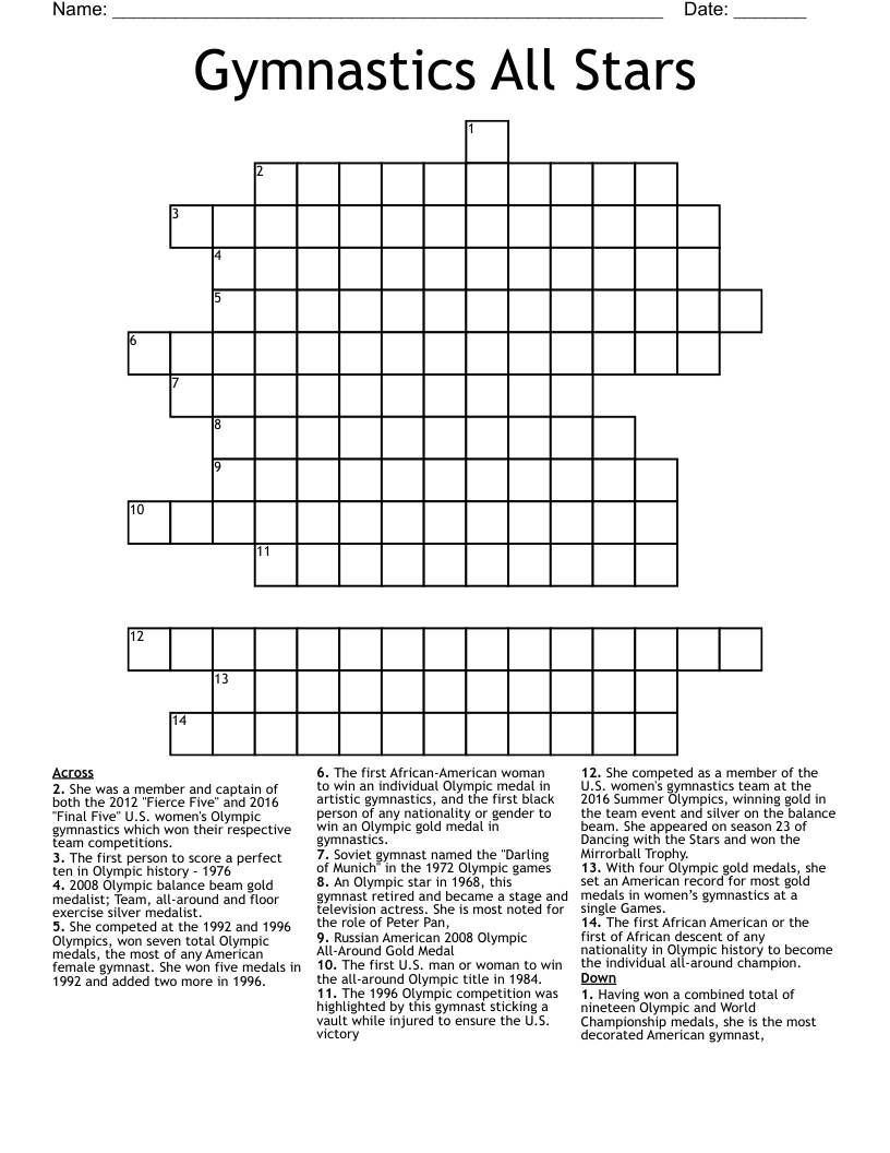 Gymnastics All Stars Crossword