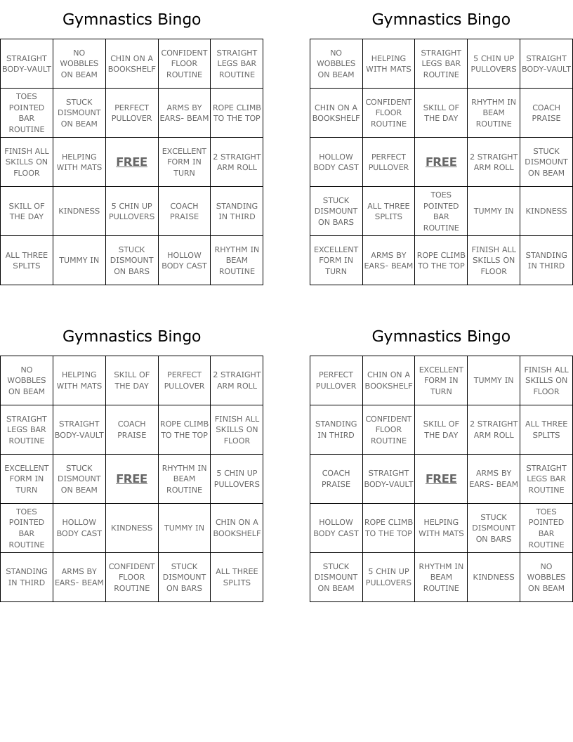 Gymnastics Bingo