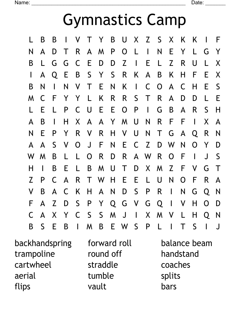 Gymnastics Camp Word Search