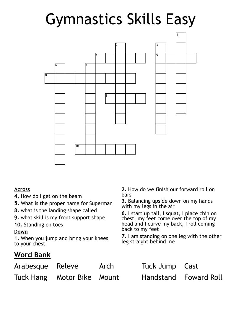 Gymnastics Skills Easy  Crossword