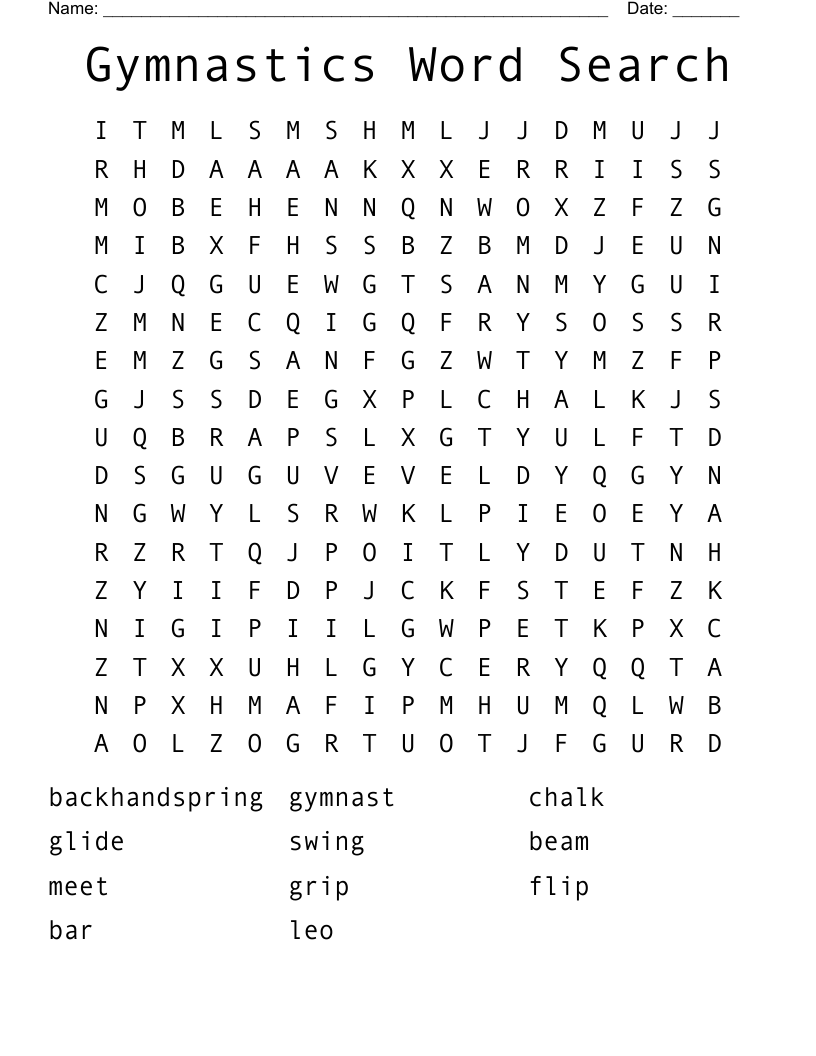 Gymnastics Word Search