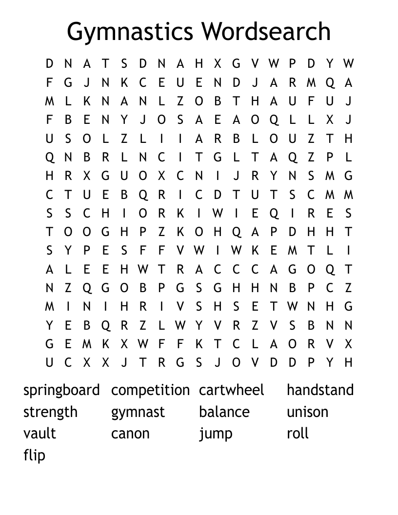 Gymnastics Wordsearch