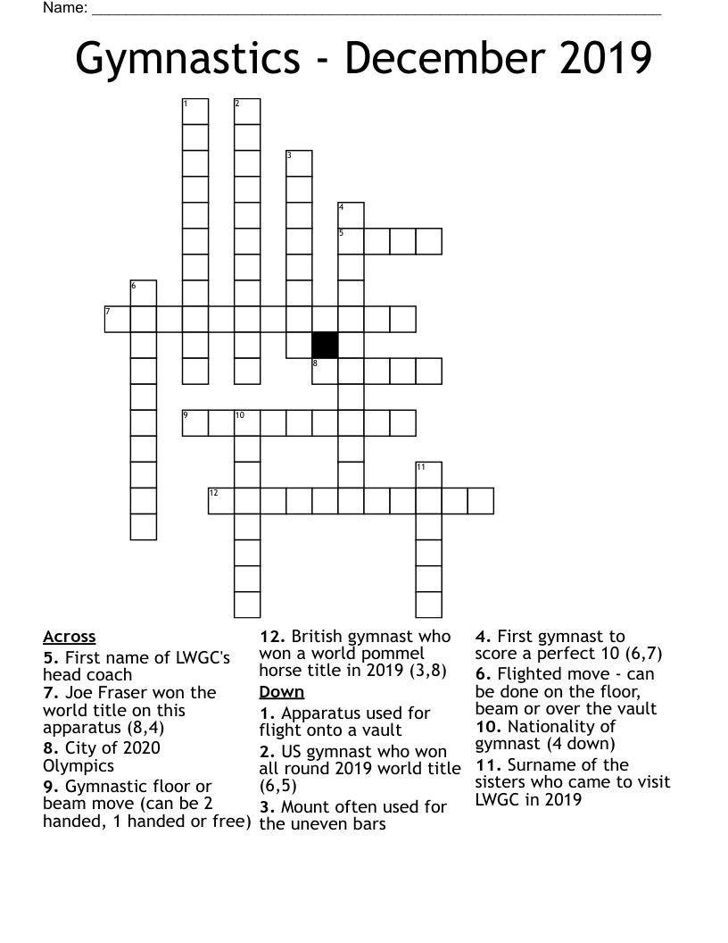 Gymnastics - December 2019 Crossword