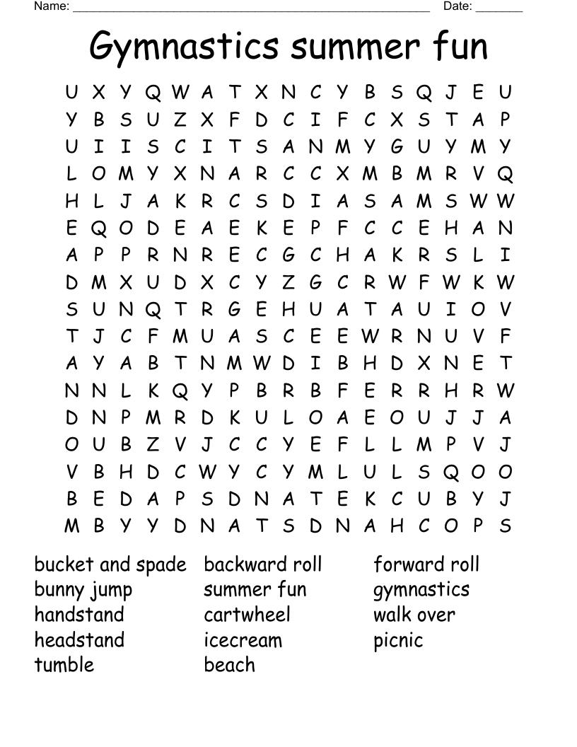 Gymnastics summer fun Word Search