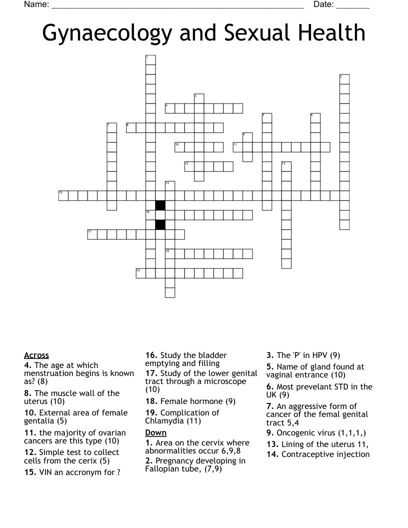Gynaecology and Sexual Health Crossword