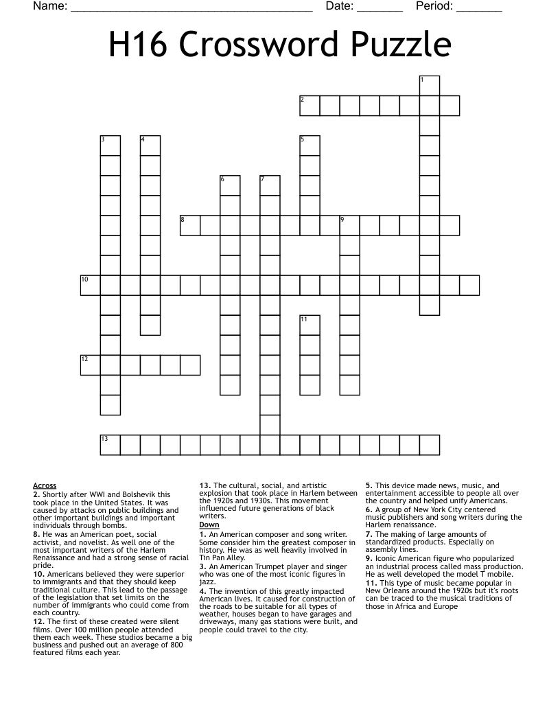 H16 Crossword Puzzle 