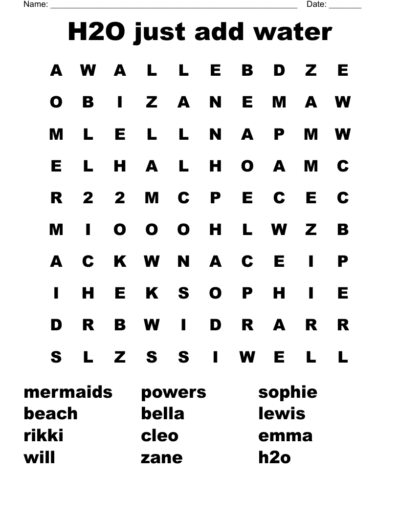 H2O just add water Word Search