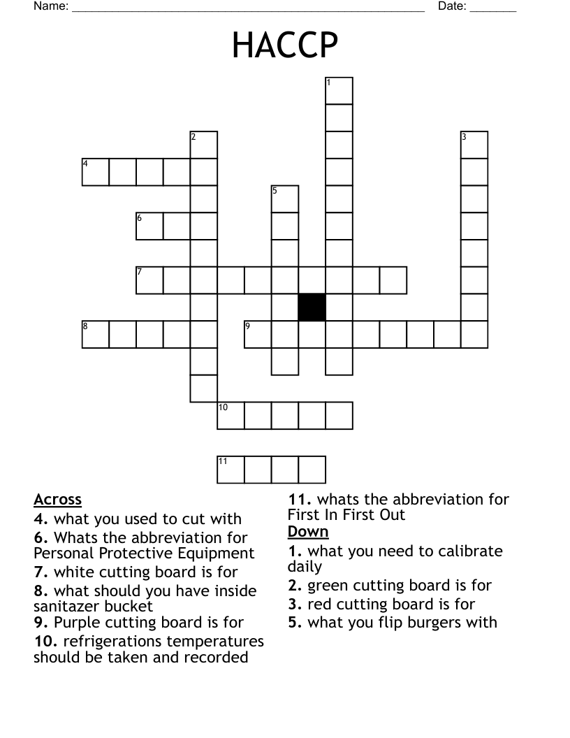 HACCP Crossword