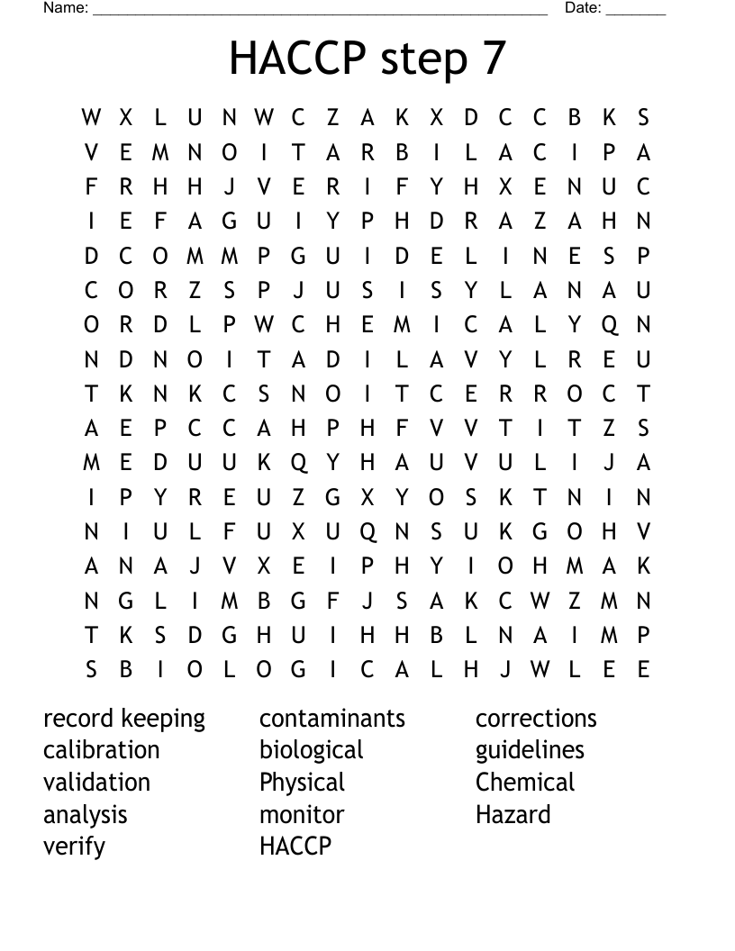 HACCP step 7  Word Search