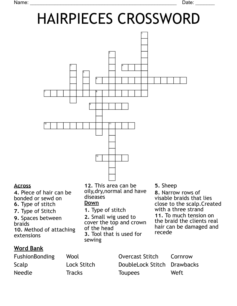 HAIRPIECES CROSSWORD 