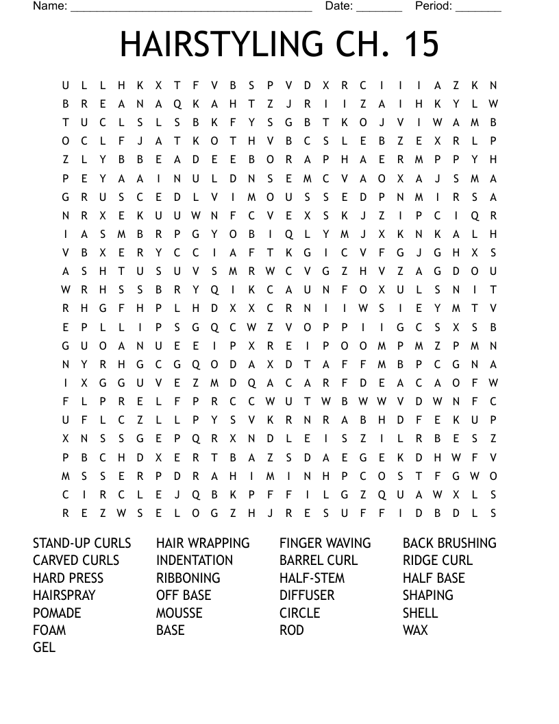 HAIRSTYLING CH. 15 Word Search
