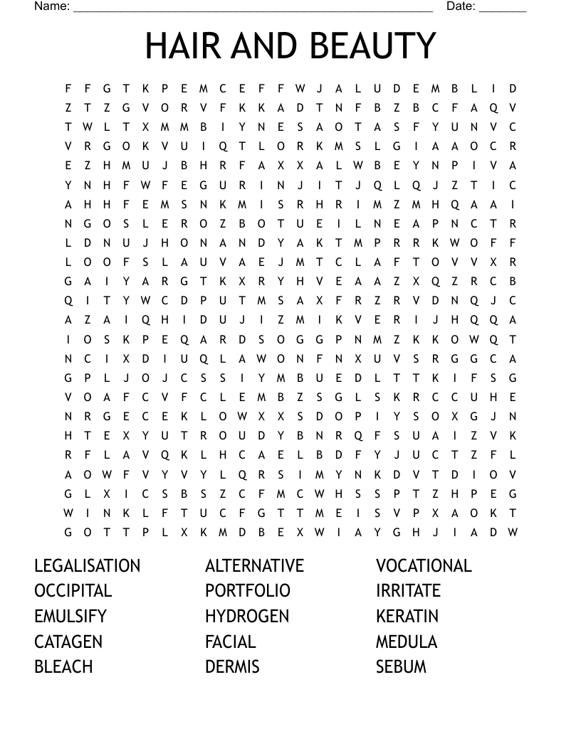 HAIR AND BEAUTY Word Search