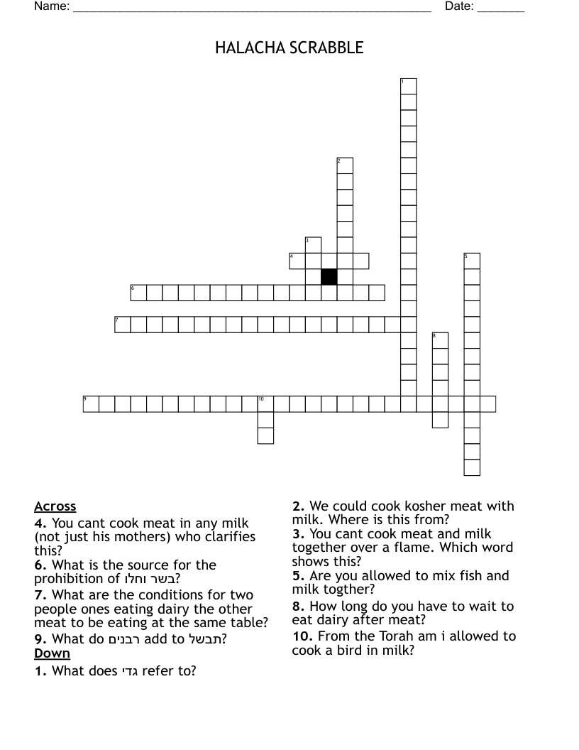 HALACHA SCRABBLE                                                              Crossword