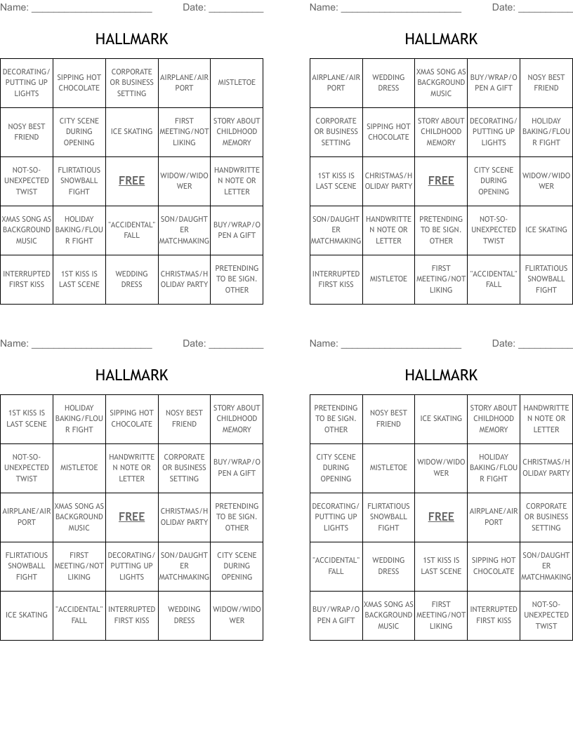 HALLMARK Bingo Cards