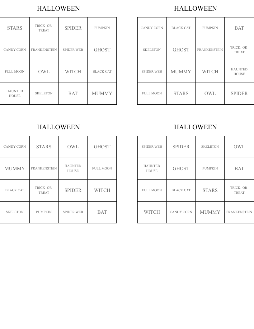 HALLOWEEN Bingo Cards