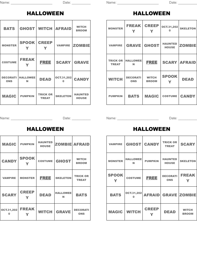 HALLOWEEN Bingo Cards