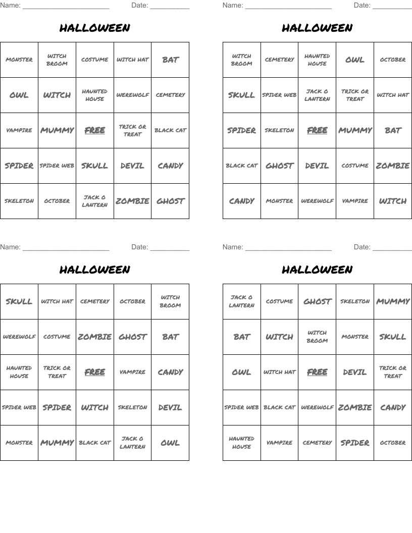HALLOWEEN Bingo Cards