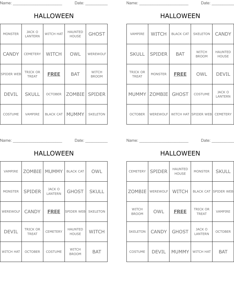 HALLOWEEN Bingo Cards