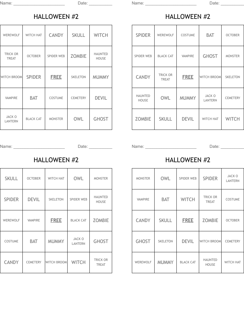 HALLOWEEN #2 Bingo Cards