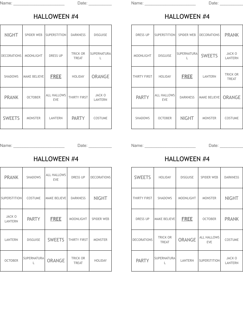 HALLOWEEN #4  Bingo Cards