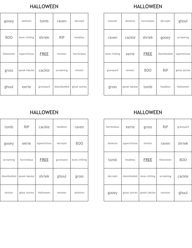 HALLOWEEN Bingo Cards