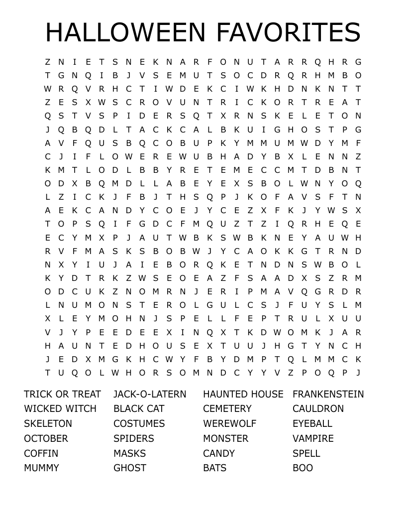 HALLOWEEN FAVORITES Word Search