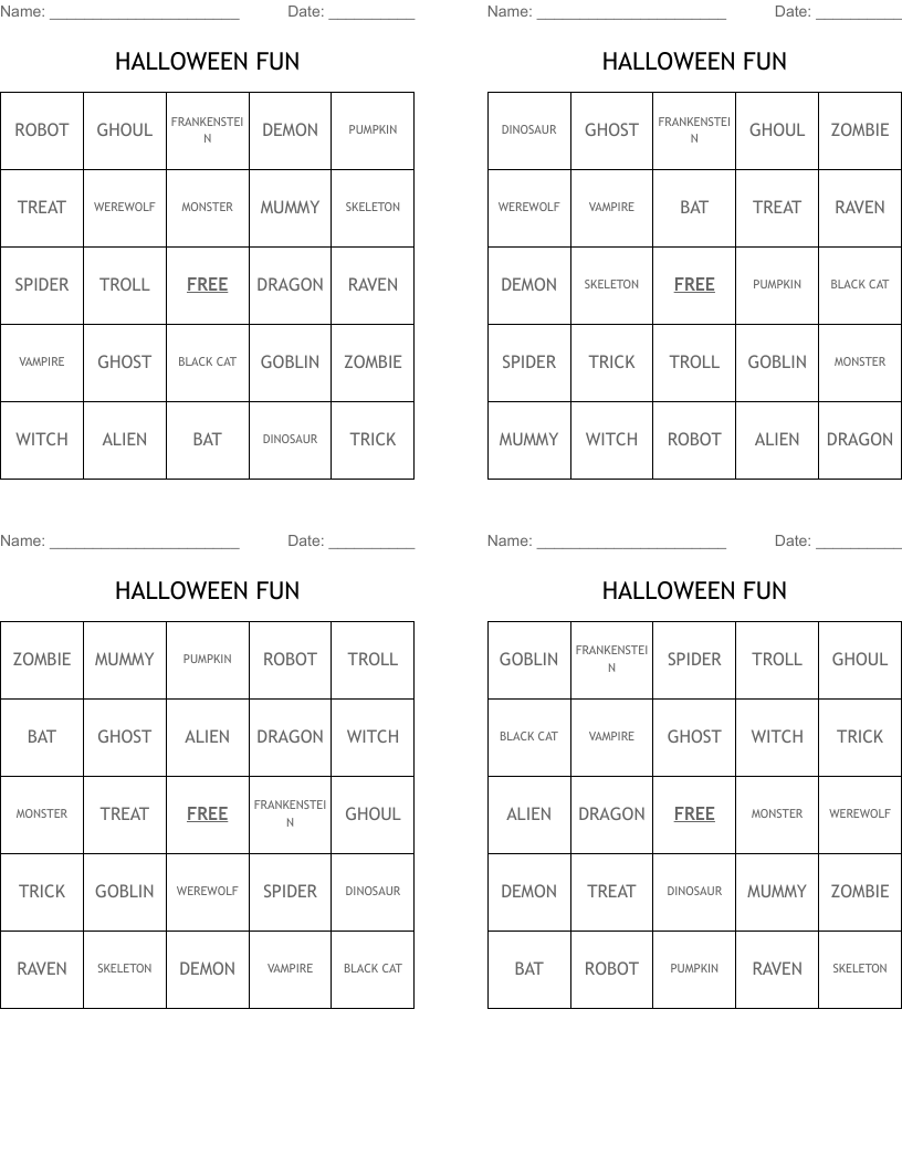 HALLOWEEN FUN Bingo Cards