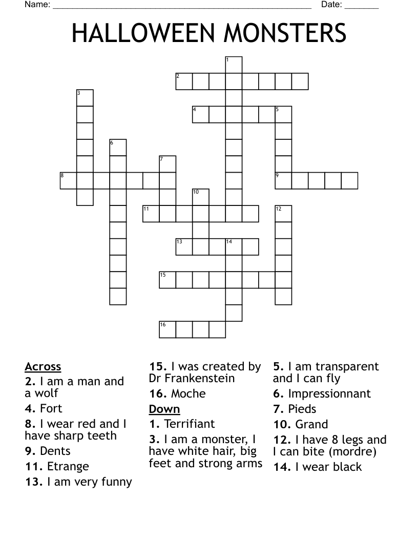 HALLOWEEN MONSTERS  Crossword