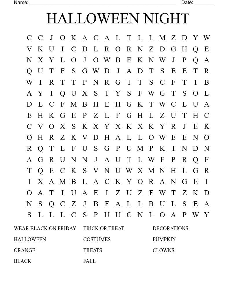 HALLOWEEN NIGHT Word Search