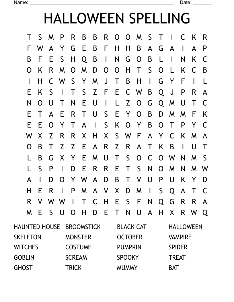 HALLOWEEN SPELLING Word Search