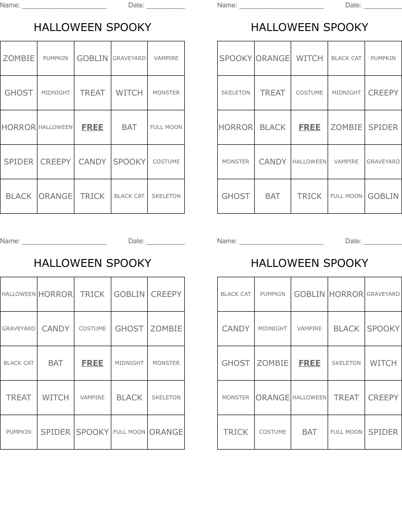HALLOWEEN SPOOKY Bingo Cards