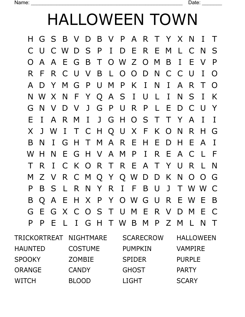 HALLOWEEN TOWN Word Search