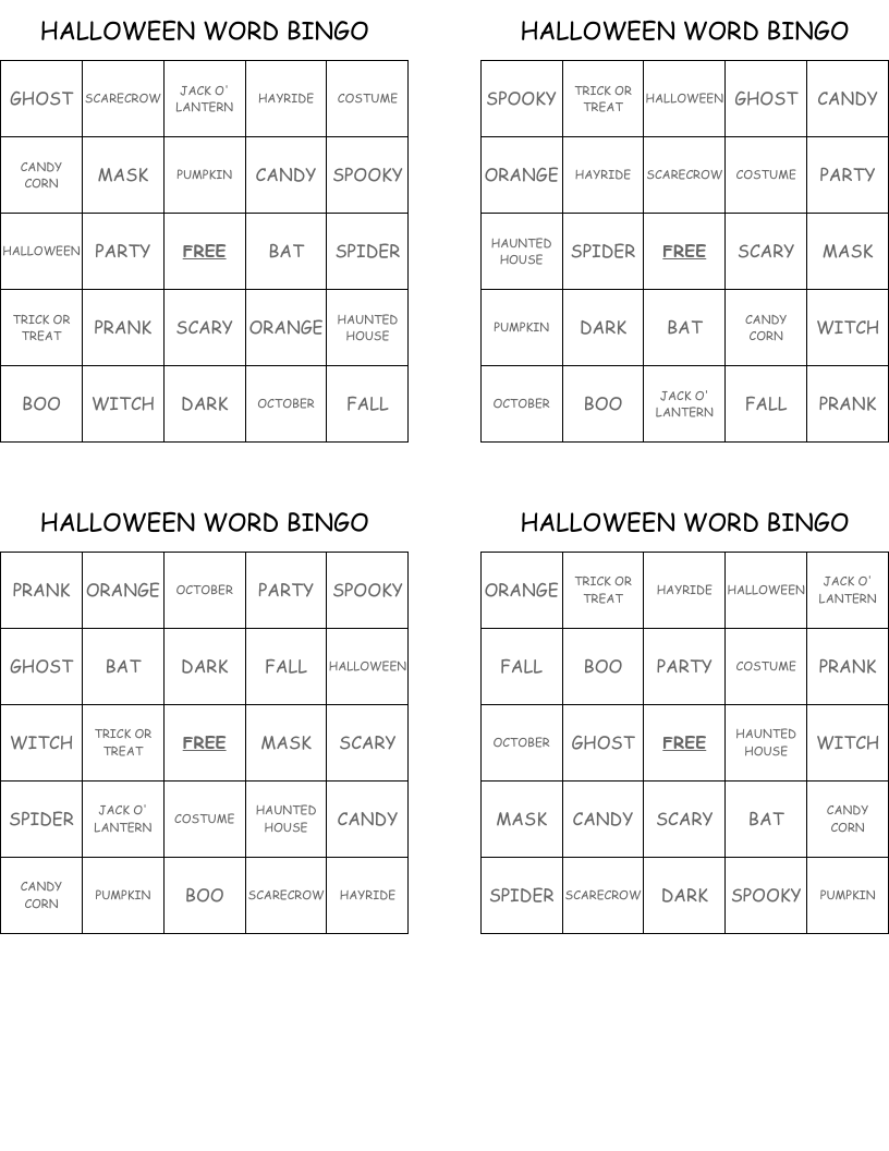 HALLOWEEN WORD BINGO