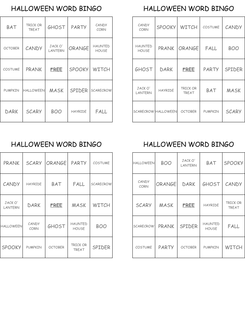 HALLOWEEN WORD BINGO