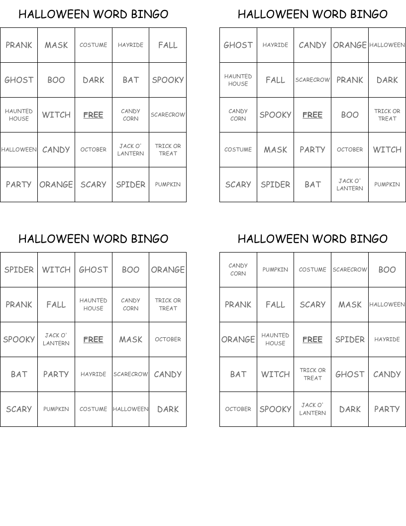 HALLOWEEN WORD BINGO