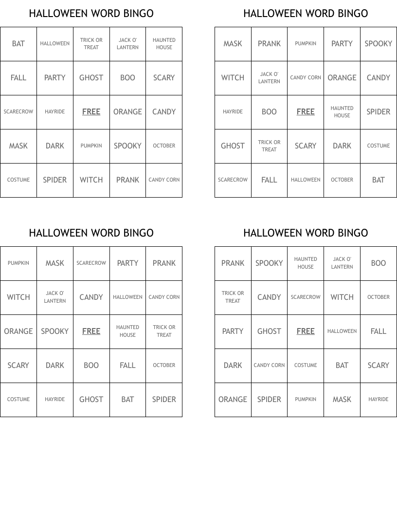 HALLOWEEN WORD BINGO